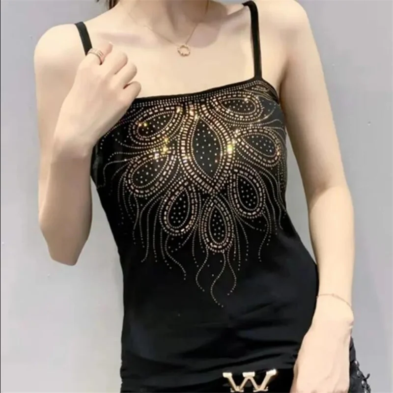Horúca vŕtačka Camisole Ženy bez rukávov bez rukávov Sling Top letné móda ženské oblečenie lesklý diamantový tank top sexy backless woman camis
