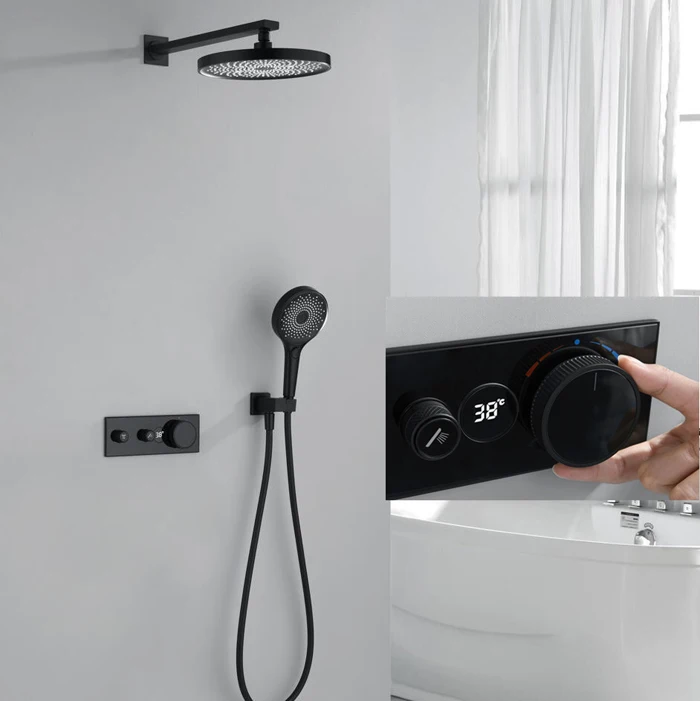 Horúca čierna čierna digitálna termostatická sprchova