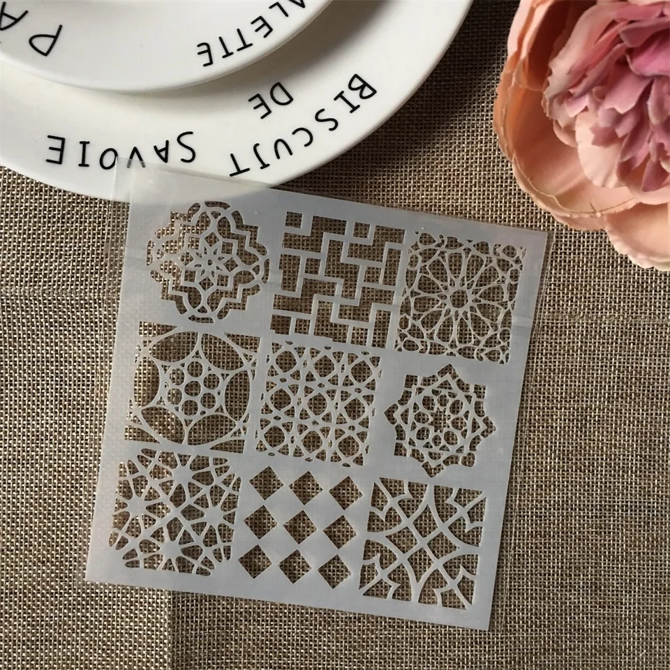 Horúce 13 cm deväť mriežkových dizajnu DIY vrstvenie šablóna nástenné maľovanie na scrapbook sfarbenie album dekoratívna karta šablóna