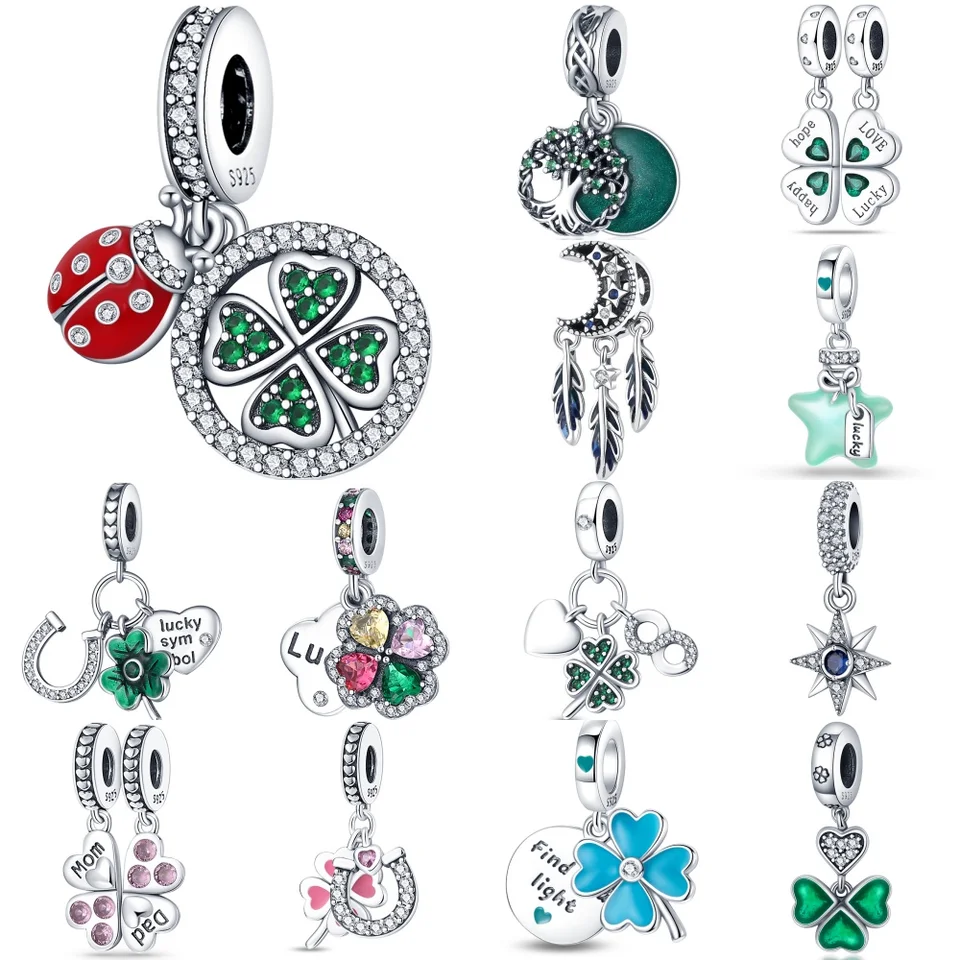 Horúce 925 Sterling Silver Four Leaf Clover Lucky Symbol Series Charms Fit Original Pandora náramky S925