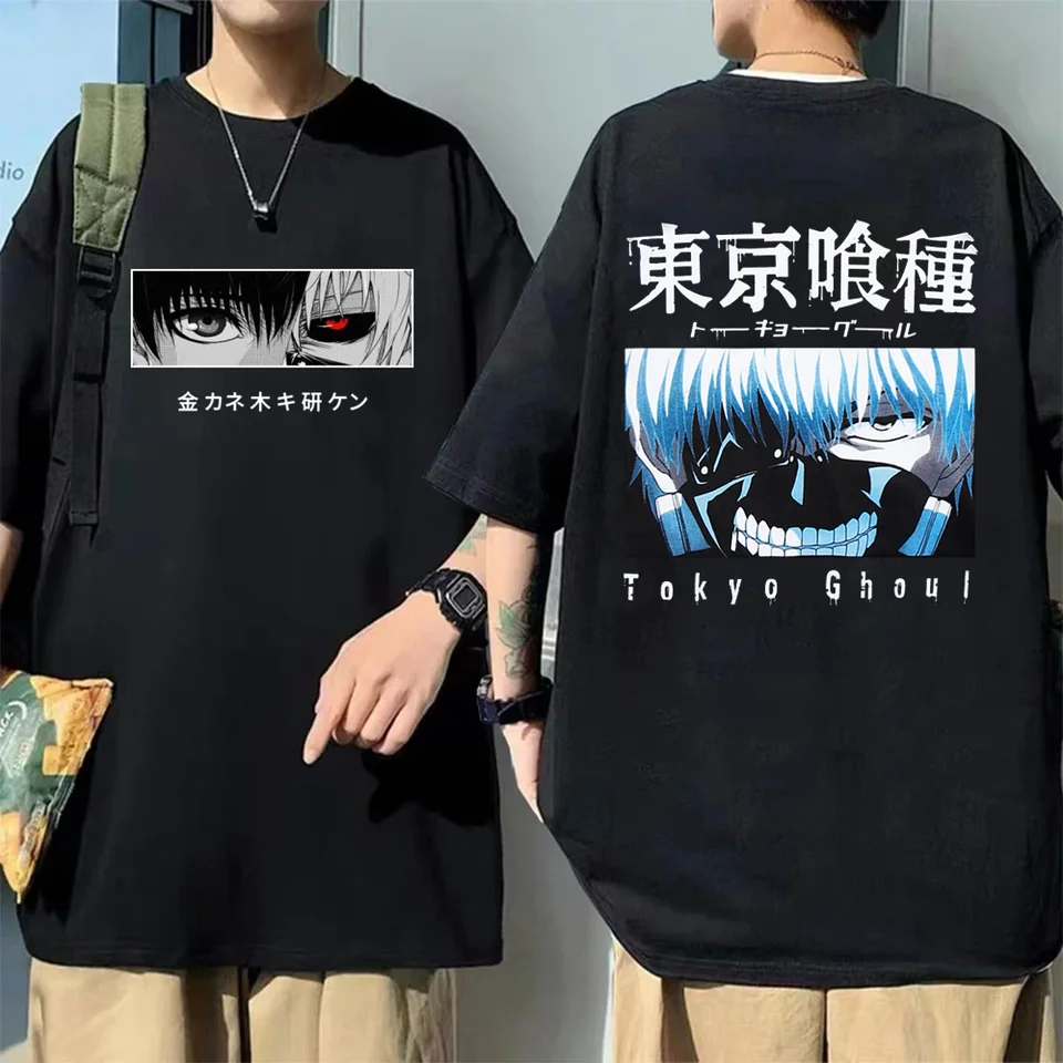 Horúce anime kaneki ken grafika reverzibilné tlačené tričko Pánske cool y2k ulica okrúhle krk voľné tričko Tričko
