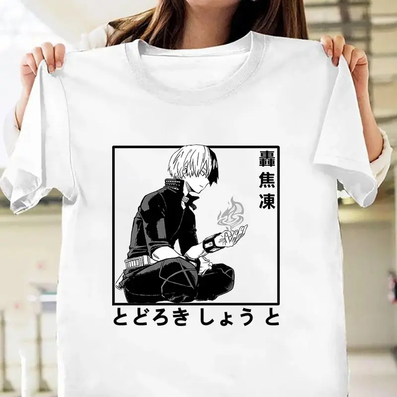 Horúce anime Todoroki Shoto tlač s krátkym rukávom Men tričká Dámske neformálne košele leto Y2K posádka krk tričká
