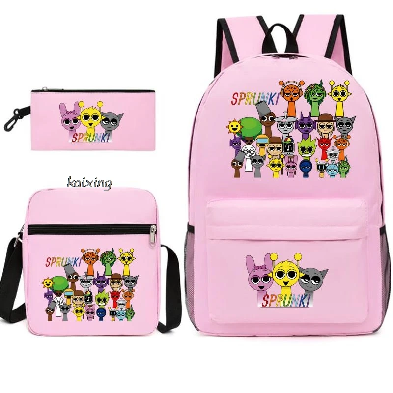 Horúce batohy New Sprunki Študenti 3 PCS Set School Bag Teen Girl Boy Back to School Darček pre voľný čas Mochila dospievajúce cestovné tašky