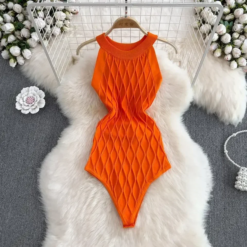 Horúce dievča sexy okrúhly krk ohláňovač mimo ramena Sling vesta kombinéza dámsky západný štýl štíhle fit pletene pletene horné leto leto