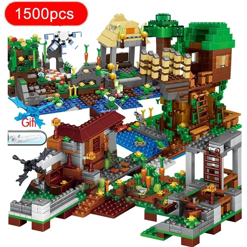 Horúce hračky môj svet tehly súprava míny Farm Mountain Cave Waterfall Village Dungle Tree House Figures mestských stavebných blokov hračky