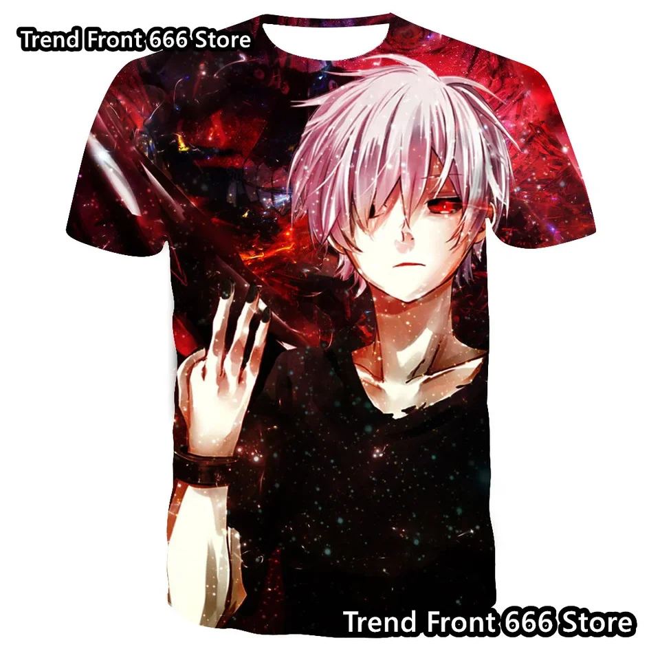 Horúce japonské anime Tokio Ghoul Boys Tričká Letné krátke rukávy Denné topy Kaneki Ken 3D pripisovanie detského tričku detské oblečenie