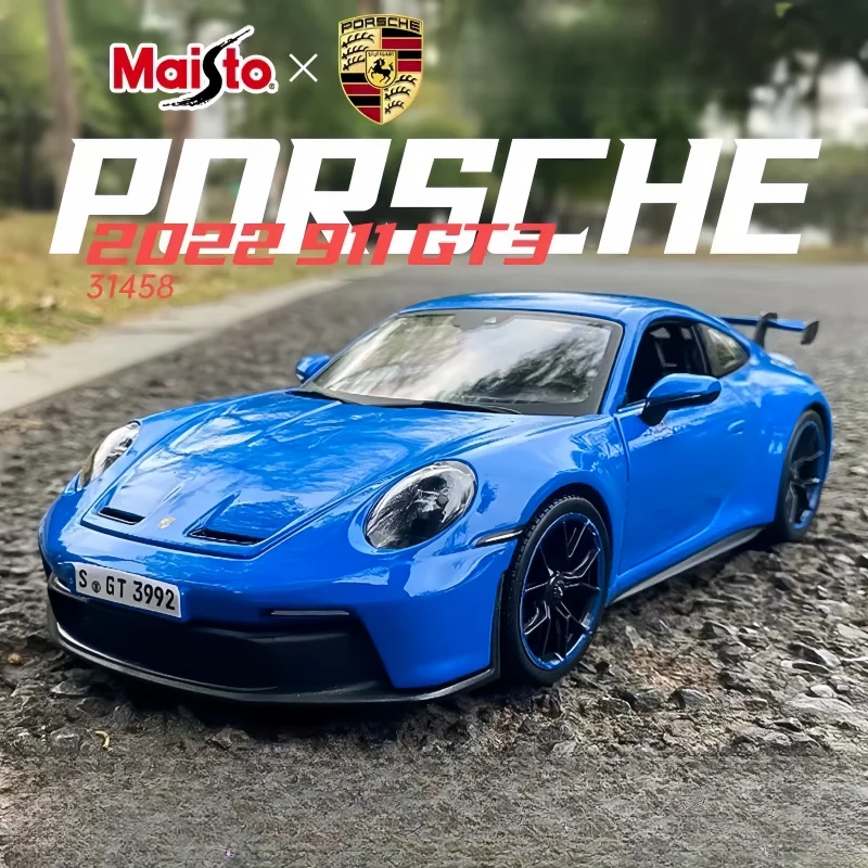 Horúce originálne Maisto 1:18 Porsche 911 GT3 2022 Racing Sports Car Diecast Model Zinc Alloy Luxusné vozidlo Desktop Model Collection