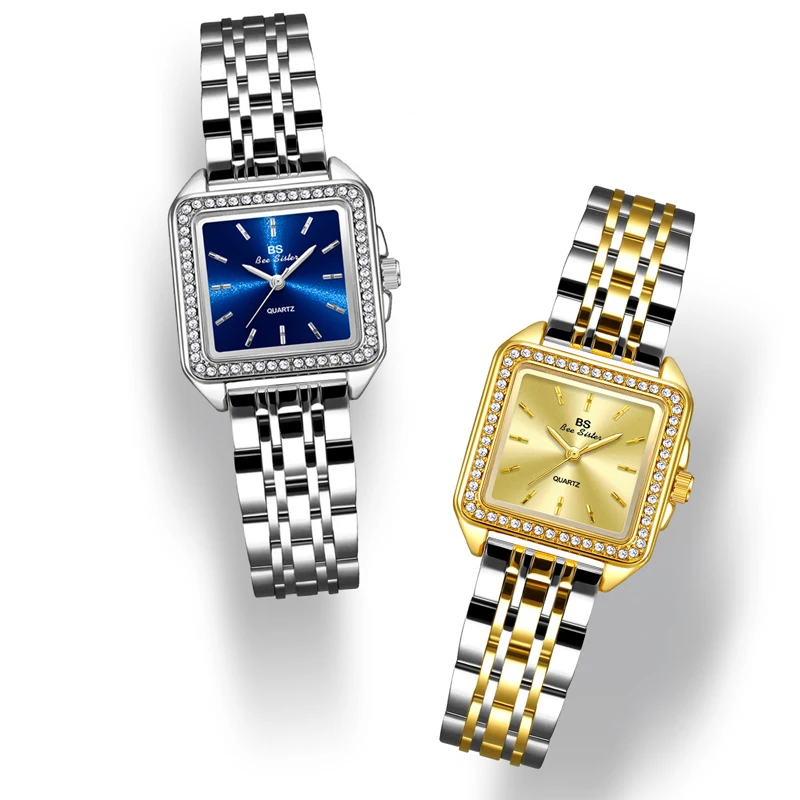 Horúce predaja luxusného diamantu Dial oceľ Dámske hodinky Elegantné kremeňové vodotesné obchodné hodinky s darčekovým boxom Reloj Mujer