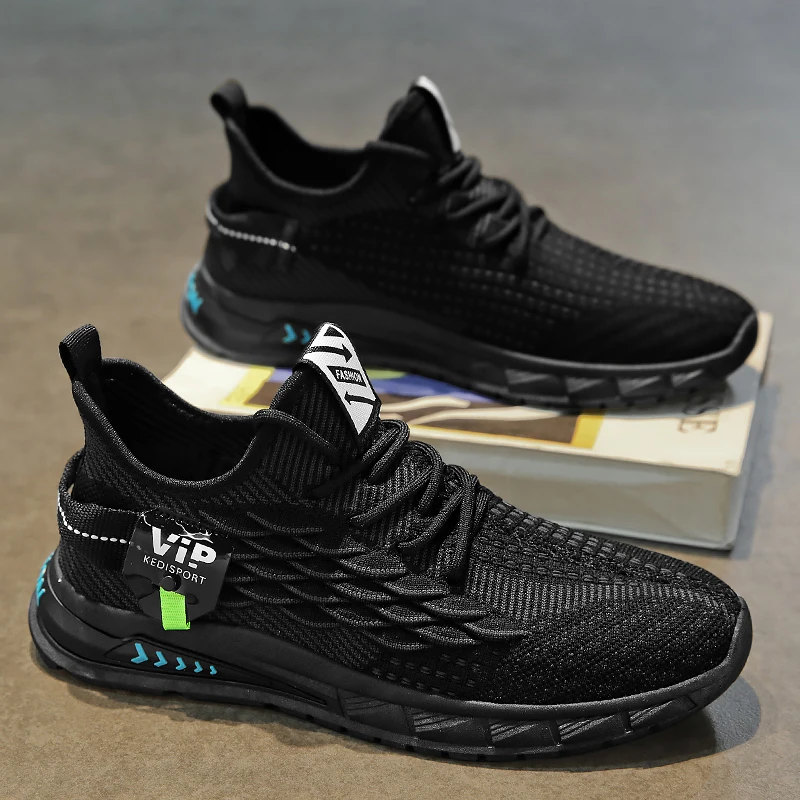 Horúce predajné topánky Pánske bežecké topánky Móda Čierne Breathbale pletené tenisky Men non-šmykľavka neformálne športové topánky Muž Zapatillas de hombre