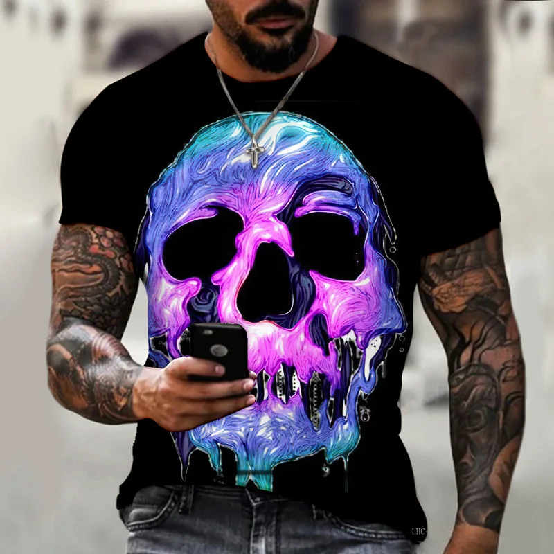 Horúce predajné výbušné pánske tričko Summer Fashion Horror 3D digitálna tlač príležitostné voľné ulica nadmerne nadmerne s krátkym rukávom