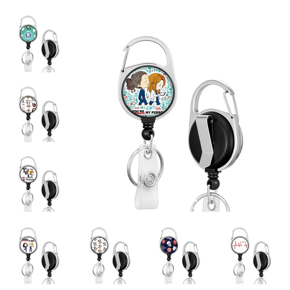 Horúce predávajúce lekár Veľkoobchod kruhový multifunkčný teleskopický automatický odrazový odkvapkaný lepidlo Easy Odstrániť odznak Scroll Keychain