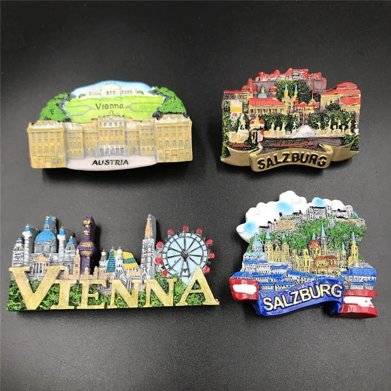Horúce predávajúce najnovšie Rakúsko Viedeň Salzburg Resin Stereo 3D magnetická chladnička magnety kreatívne suveníry nálepky na tabuľu