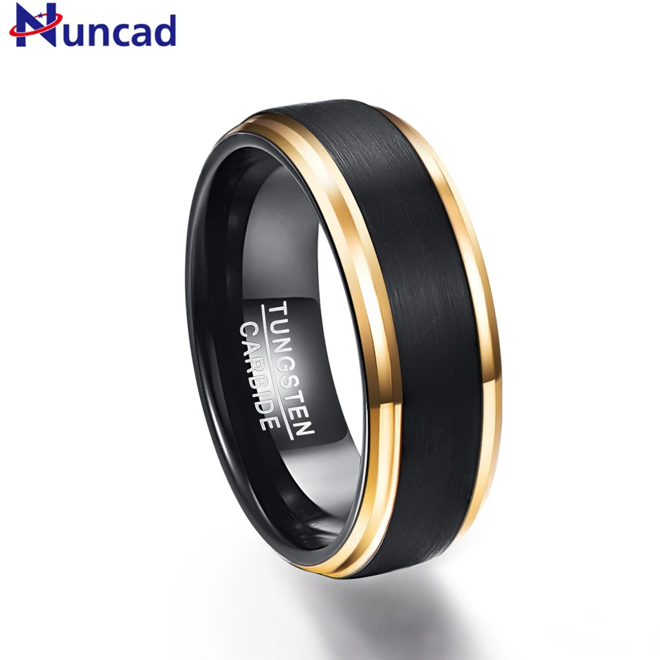 Horúce predávané klasické čierne muži Rings Pure Tungsten Gold-Color Svadobný prsteň prsteň zdarma prepravu šperky T028R