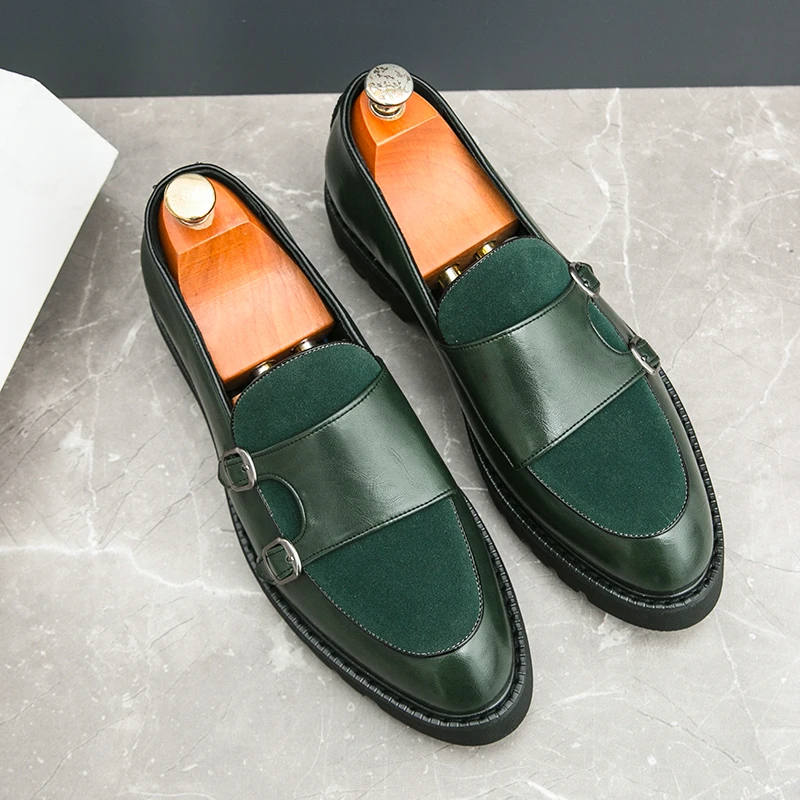 Horúce predávané kožené príležitostné topánky Spring Jeseň Hrubý solovaný zelený trendy Pánske mokasíry Low Cut Daily Pánske hnacie topánky