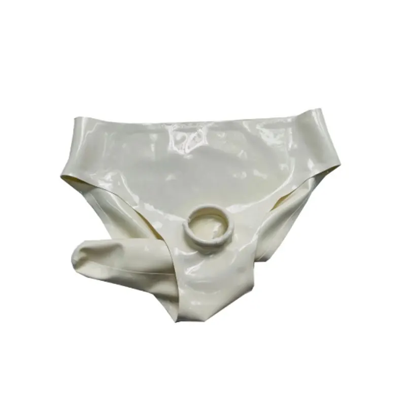 Horúce predávané ručne vyrobené prírodné latexové sexy spodné prádlo muži latex gummi krátky predný otvor prsteň s konečným plášťom