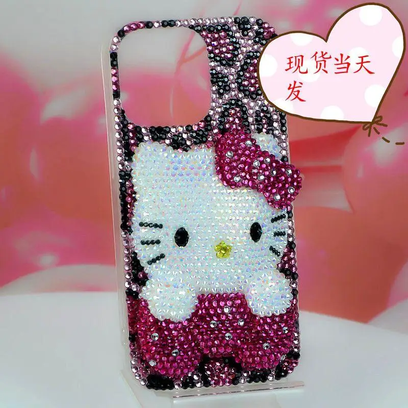 Horúce Sanrio Kawaii iPhone Puzdro Hello Kitty Cartoon Trojrozmerné lepidlo Diamond iPhone15promax Cartoon Anti-Fall Cover