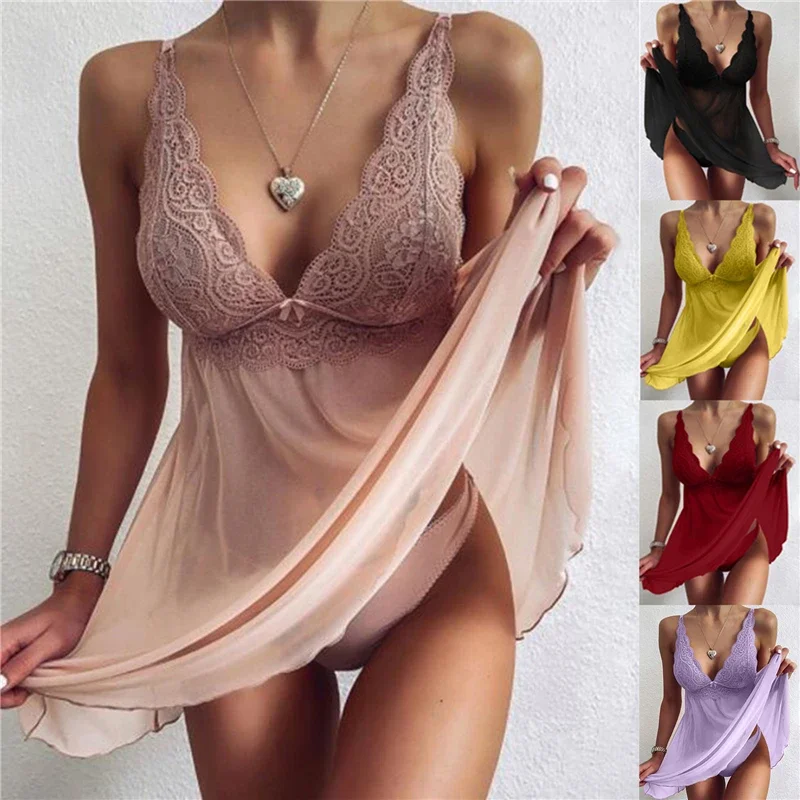 Horúce sexy spodné prádlo Ženy porno erotické pyžamy čipkované nočné dresy sex obliekanie babydolls priehľadné šaty s nohavičkami Nighties
