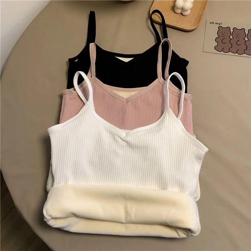 Horúce ženy zimné teplé spodné prádlo pevná farba Príležitostná vesta spodná bielizeň Nočné oblečenie Sexy elasticita camisoly pre ženy bez rukávov