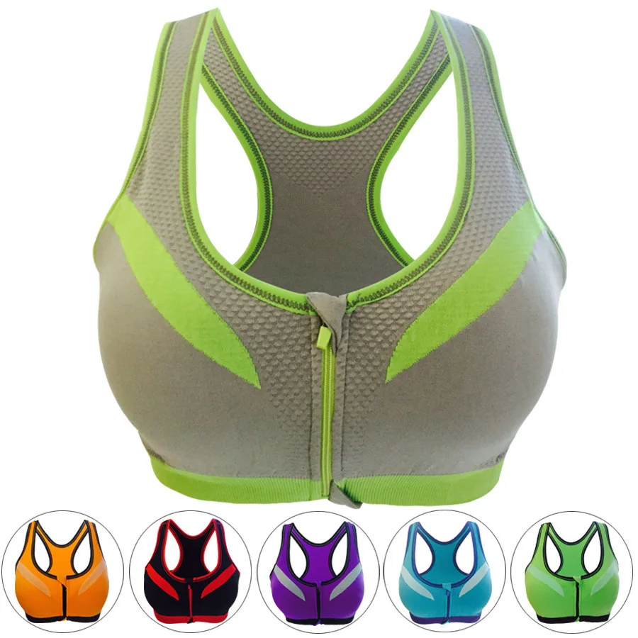 Horúce ženy zips Push Up Športové podprsenky, čalúnené drôtené nárazové odvrátené telocvične Fitness Atletic Running Yoga Vest Sports Tops 5 farieb