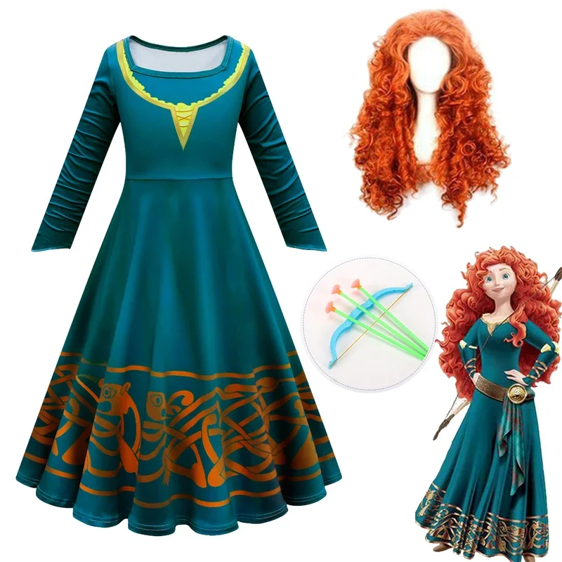 Horúci film Brave Merida Kostým pre dievčatá Halloween princezná šaty parochne deti Karneval fantázia deti Vianoce party Cosplay kostým