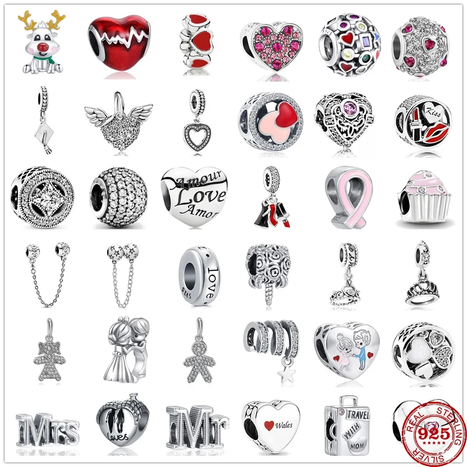 Horúci predaj 100% skutočný 925 Sterling Silver Sweet Sweet Love Charm Fit Originálny prívesok Náramok Výroba módnych šperkov pre ženy