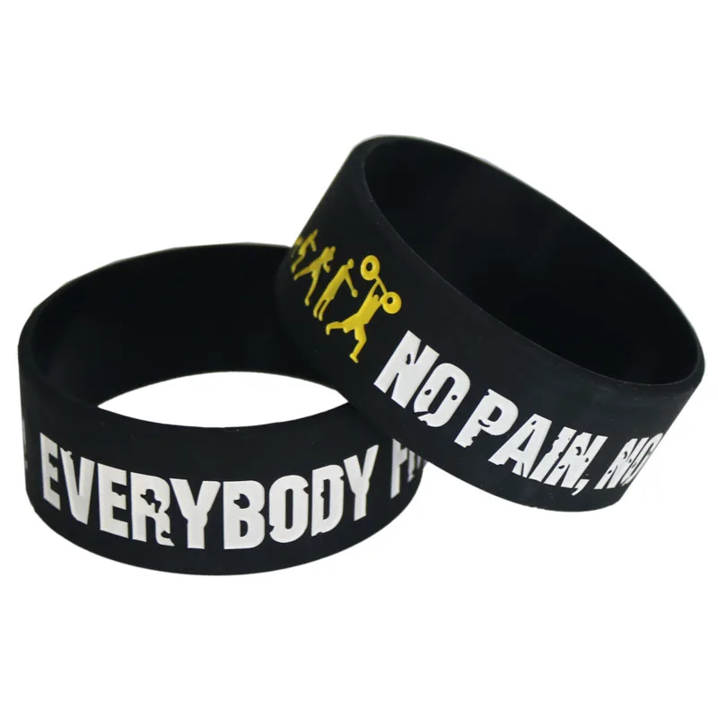Horúci predaj 1pc everybody fit non bolesť no zisk silikónové náramok so širokým kapelou motto gumové náramky a náramky