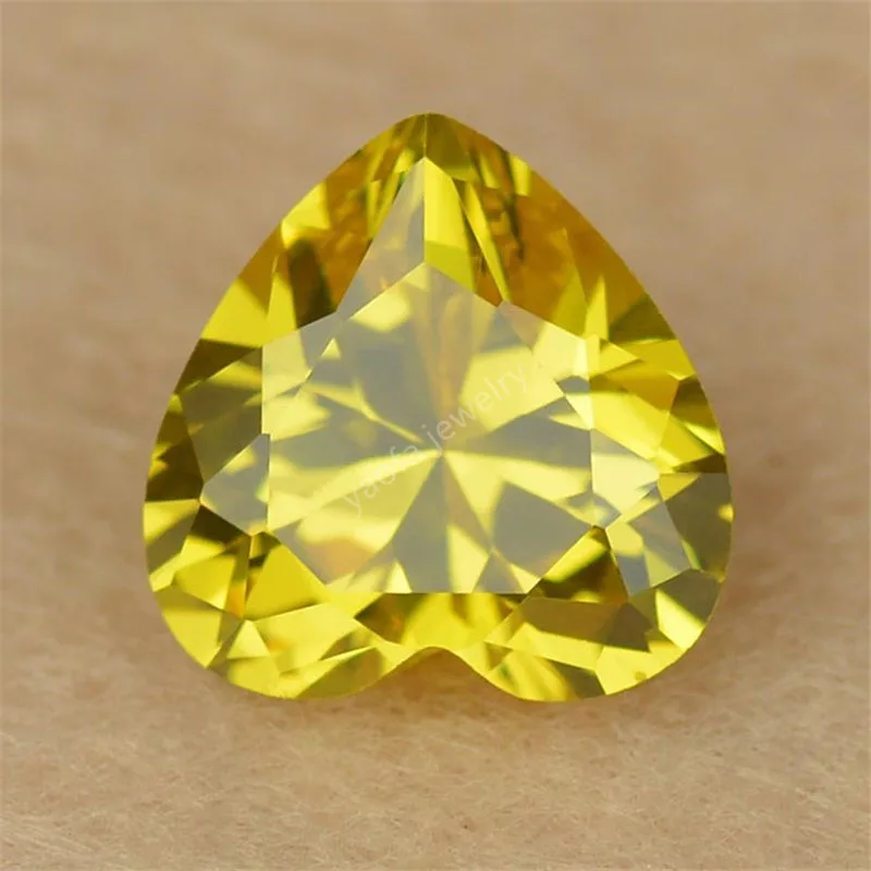 Horúci predaj 2*2 ~ 15*15 mm 5a 5a thlbnl žltá farba srdca Cut Cubic Zirconia Lab vytvoril drahokamy voľný cz kameň pre kutil