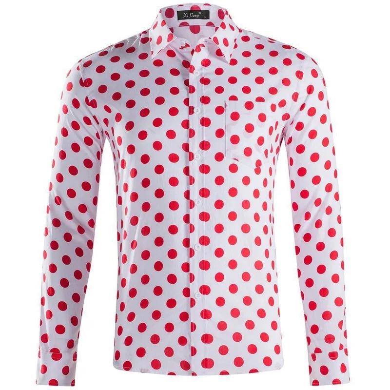 Horúci predaj 2022 New Polka Dot Pánska krásna veľkosť s dlhým rukávom tričko Príležitostné módne klopa plus veľkosť pánskeho oblečenia