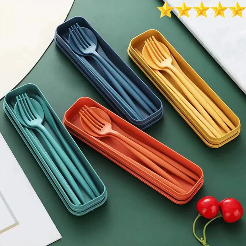 [Horúci predaj] 4-dielne prenosné náradie, zdravá ekologická pšeničná slaná príbory, opakovane použiteľná súprava Chopstick Fork Nôž