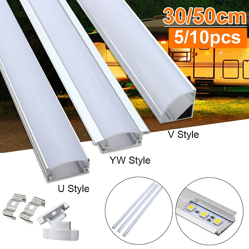 Horúci predaj 5/10ks 50cm držiteľ hliníkového kanála U/V/YW Troj štýl pre LED pásik Light Bar pod skrinkou kuchyňa 1,8 cm široký