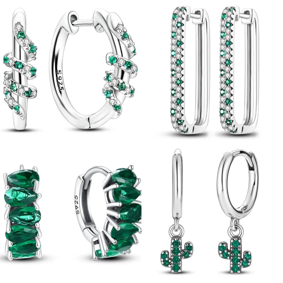 Horúci predaj 925 Sterling Silver Animal Plant Zelená séria šperkov módny zirkón Kruh obručky pre ženy pre ženy Darčekové doplnky