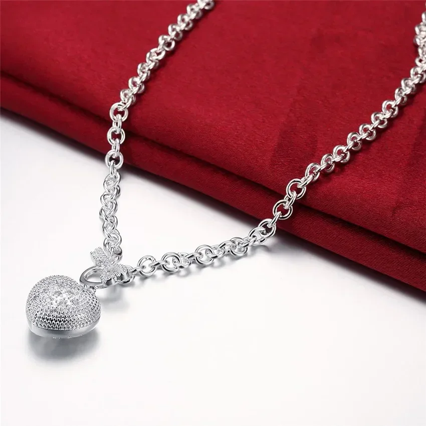 Horúci predaj 925 Sterling strieborný náhrdelník šperky šarmové reťazce 18 palcov lesklý krištáľový srdcový náhrdelník pre ženy vianočný darček