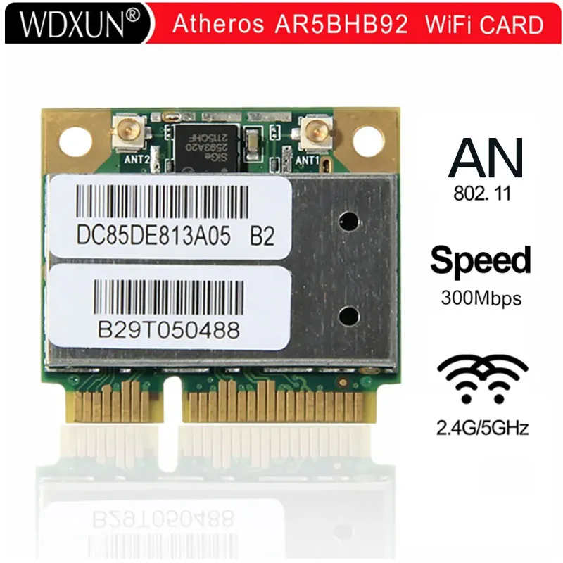 Horúci predaj Atheros AR9280 AR5BHB92 Dual-Band 2,4 GHz a 5GHZ 802.11a/b/g/n 300MBP Wireless WiFi Mini PCI-E karta