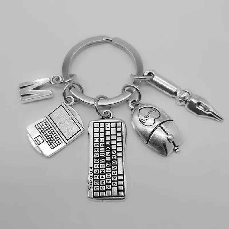 Horúci predaj az list notebook myš Mouse Keyboard Keychain Fashion Key Ring DIY kovová držiak retiazka šperky darček