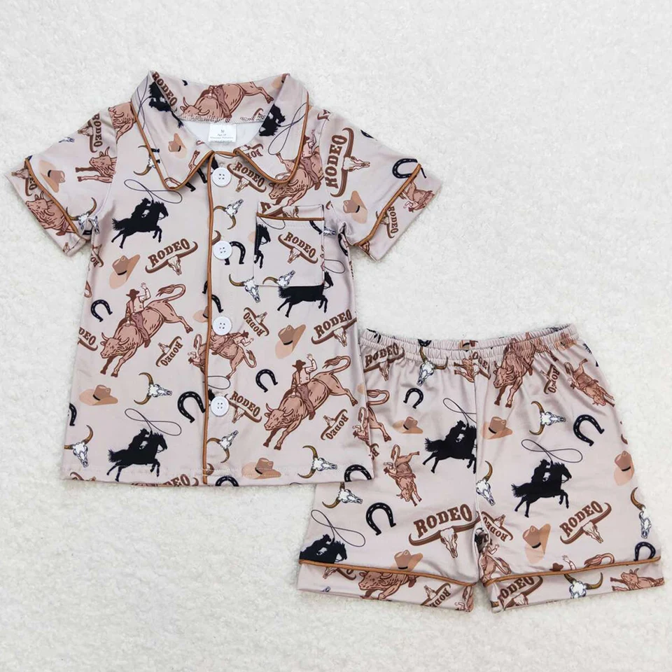 Horúci predaj Boys Pyčníky Pyžamy Grey Rodeo Horse Gonth Gomes Top Top Shorts Sets