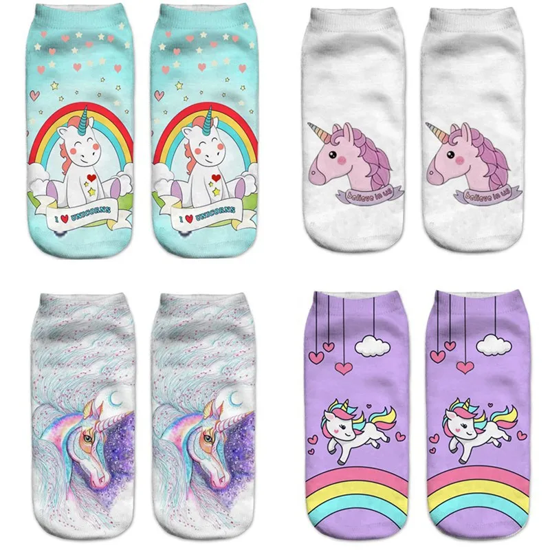Horúci predaj Harajuku 3D tlač Unicorn Women Sock 16 Vzory Ženy Kawaii roztomilé príležitostné populárne členkové ženské ponožky