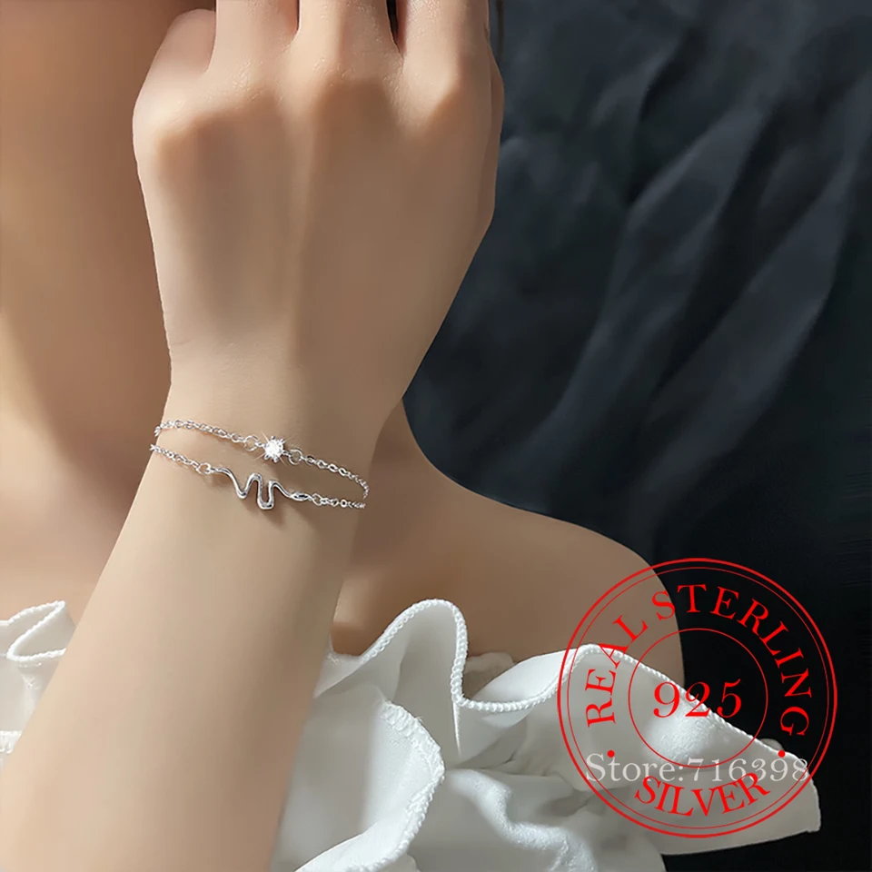 Horúci predaj jemných šperkov Darček 100% 925 Sterling Silver Cytle Crystal Snake Reťaze náramok a náramok pre ženy muži pulseiras de prata