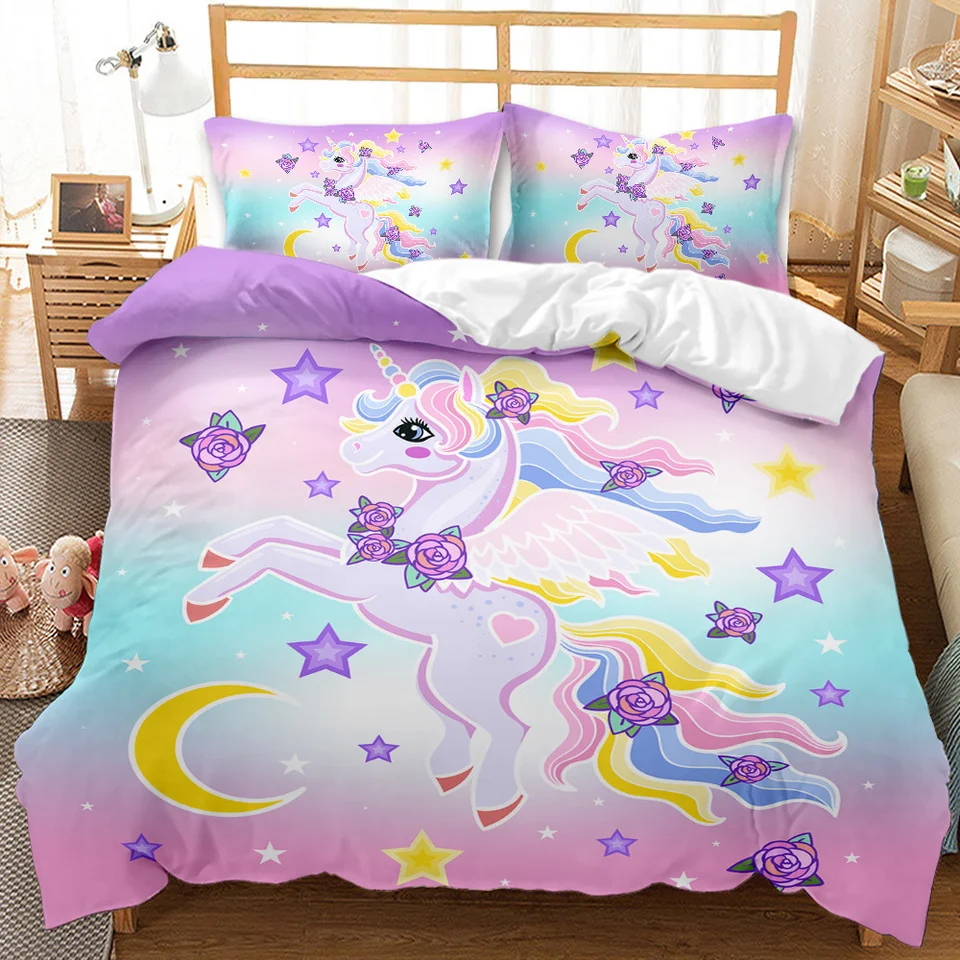 Horúci predaj karikatúry Unicorn Kids Girls Pink 3D posteľná súprava obliečky na obliečka Bedclothes zviera