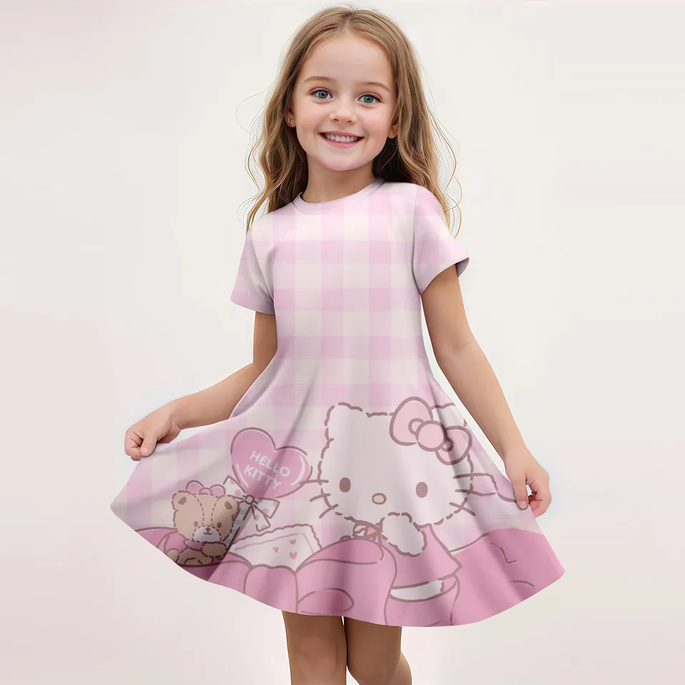 Horúci predaj Kids Girl Cosplay Hello Kitty 3D princezná šaty dievčatá narodeninové oslavy šaty pohodlné sanrio s krátkym rukávom