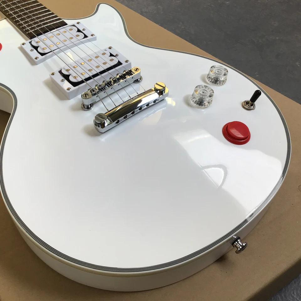 Horúci predaj perfektný tón šesť strukových elektrickej gitary, biela farba a červený prepínač, na mieru akceptovaná ， gitara kapely