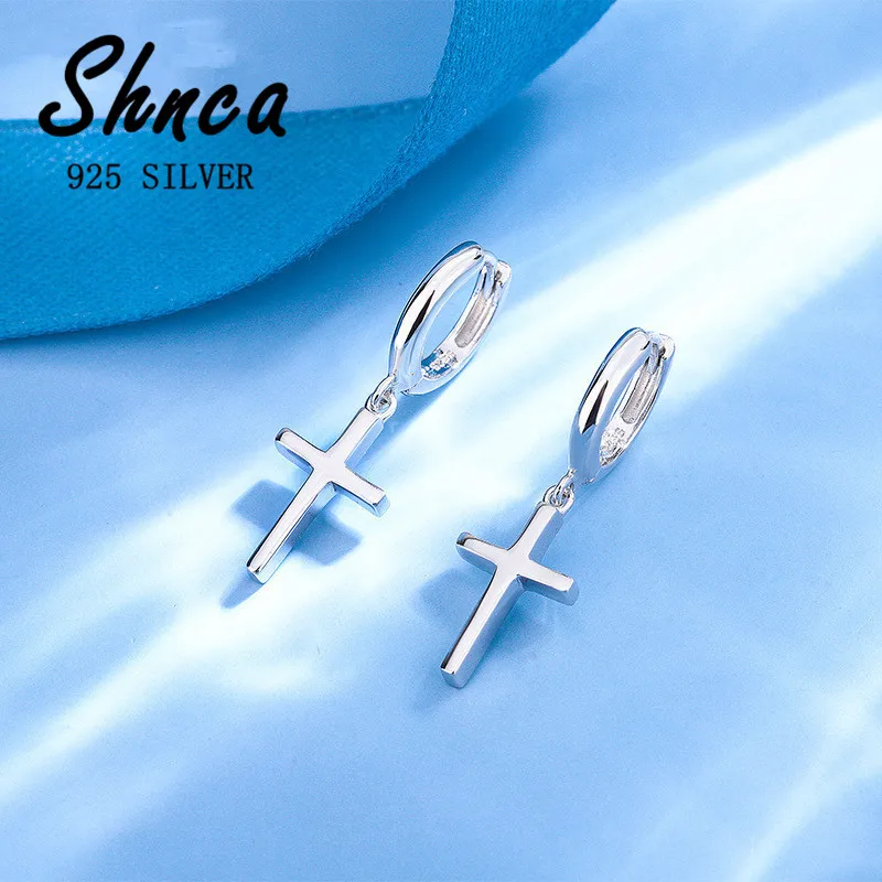 Horúci predaj punk nový Solid 925 Sterling Silver Cross Drop náušnice pre ženy študentské šperky XE005