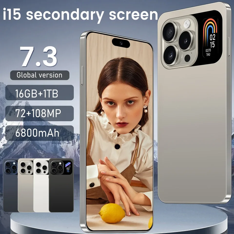 Horúci predaj smartfónu nový i15 Ultra Android 7.3 Veľká obrazovka Dual-SIM Dual-Standby smartfón Globálny mobilný telefón lacný