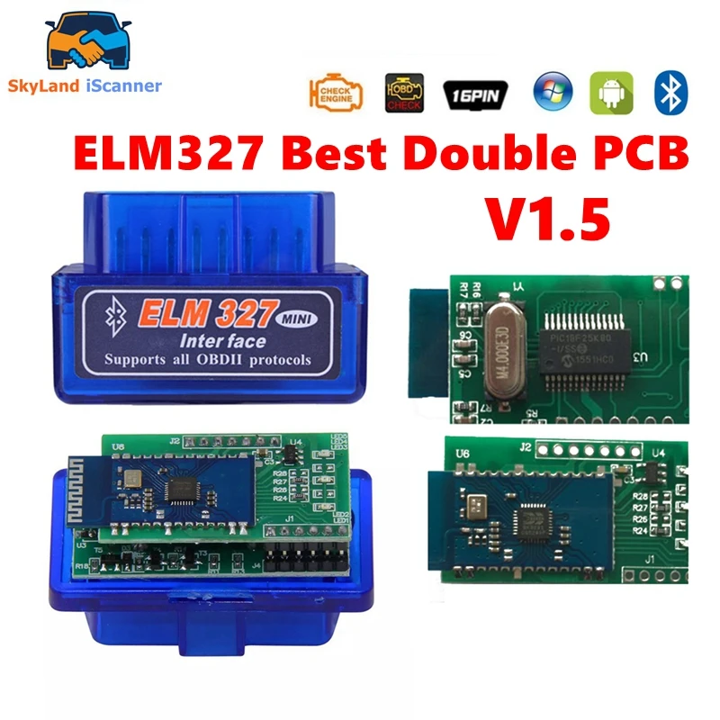 Horúci predaj Super mini Elm327 Bluetooth v1.5 Dvojitá doska PCI18F25K80 Chip OBDII Automatický diagnostický skener pre diagnostiku automobilu