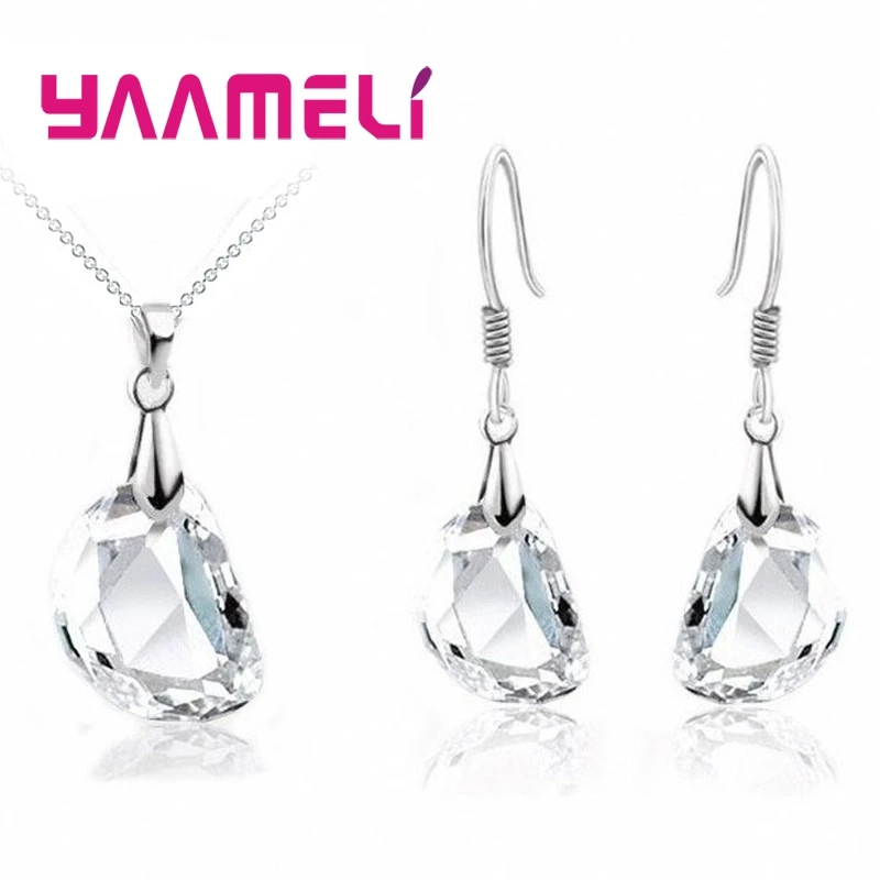 Horúci predaj Svadobné židovské súpravy 925 Sterling Strieborný milenec Crystal Beans Svadobné zásnubné náušnice Prívesok Náhrdelník Ženy