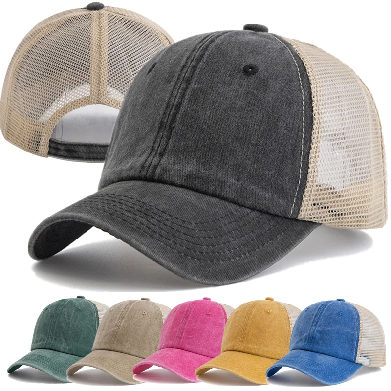 Horúci predaj unisex trucker klobúk viac farieb obyčajná baseballová čiapka Ženy Muži umyté bavlnené čiapky