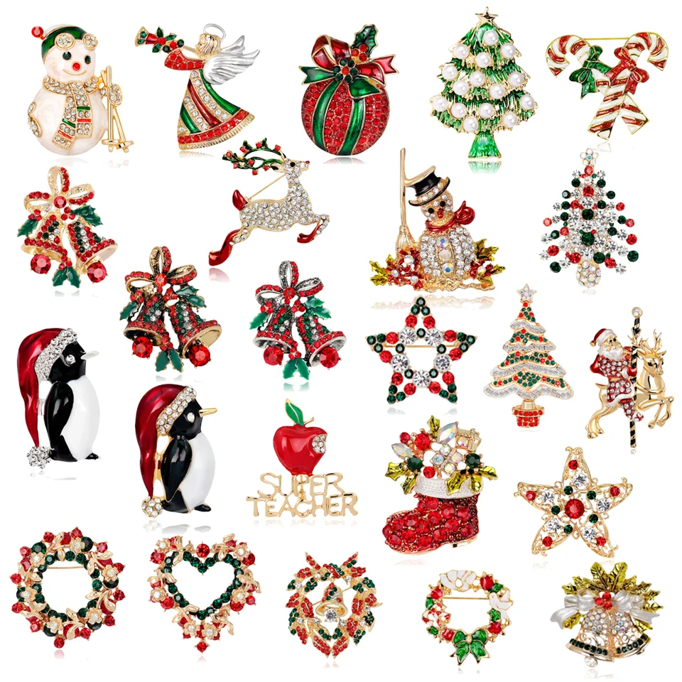 Horúci predaj Vianoce Nový rok brošňa, šumivý kamienok Santa Claus, Elk Penguin, Snowman topánky, darček pre šperky veniec