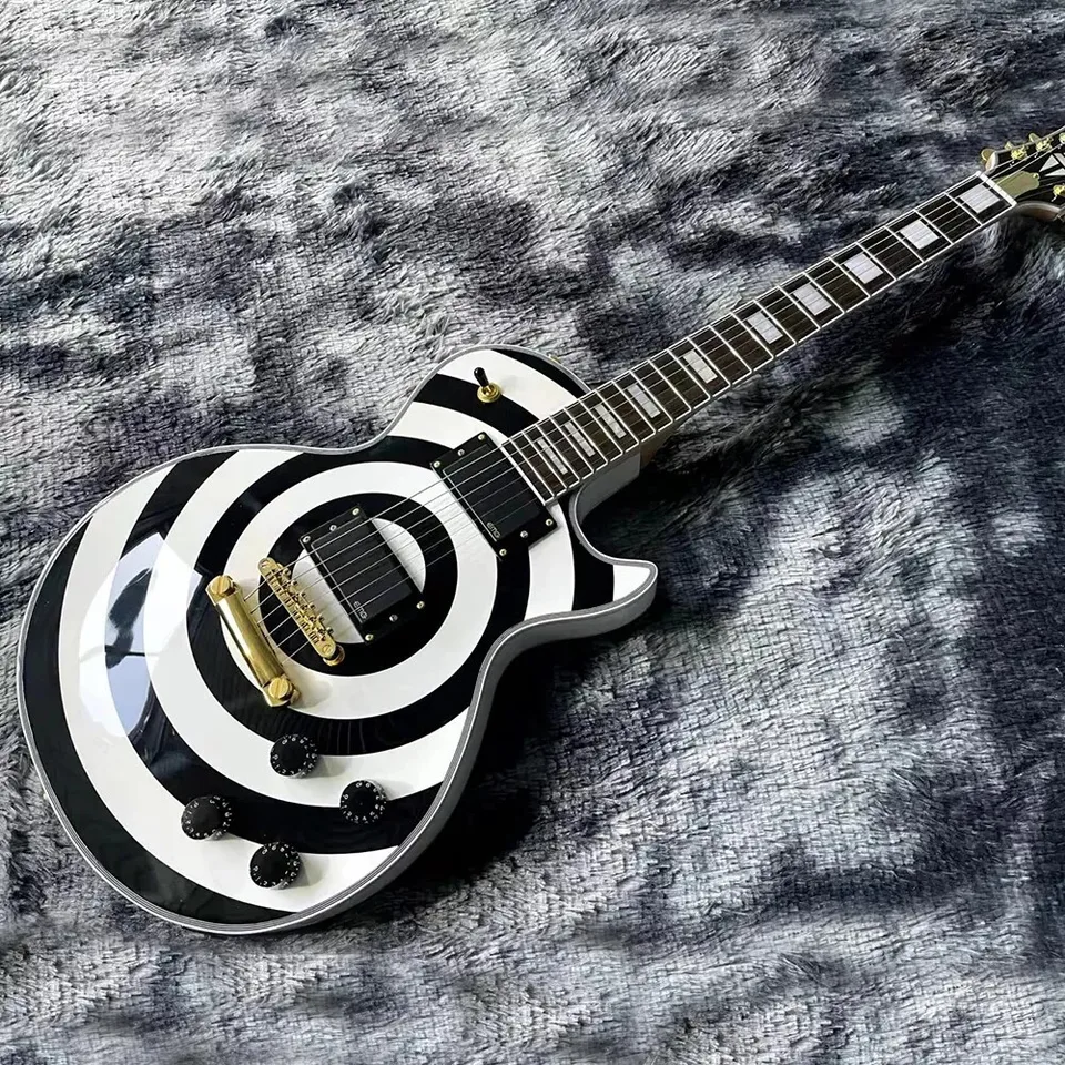 Horúci predaj Zakk Wylde Bullseye White & Black Guitar EMG 8185 Pickups Gold