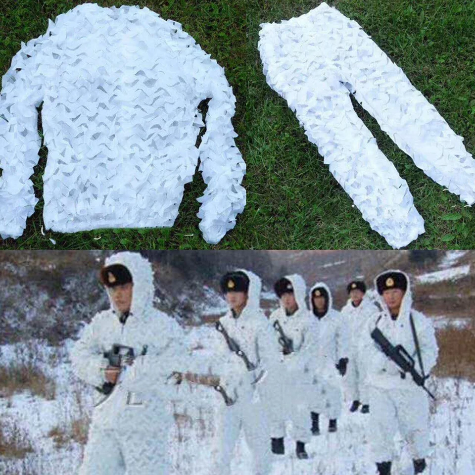 Horúci sneh 3D Ghillie Winter Outdoor Camouflage Cask Cover Up Obletnec lovecké vtáky Striekací oblek Sniper