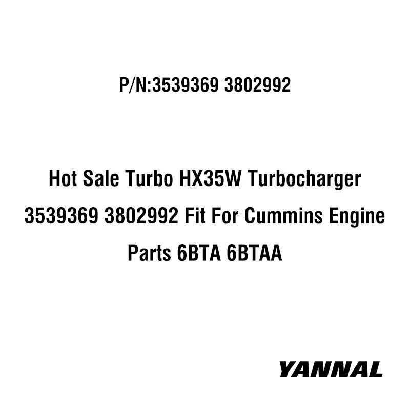 Horúcnosť Turbo HX35W Turbocharger 3539369 3802992 FIT FOR FOR CUMMINS MOTORY 6BTA 6BTAA