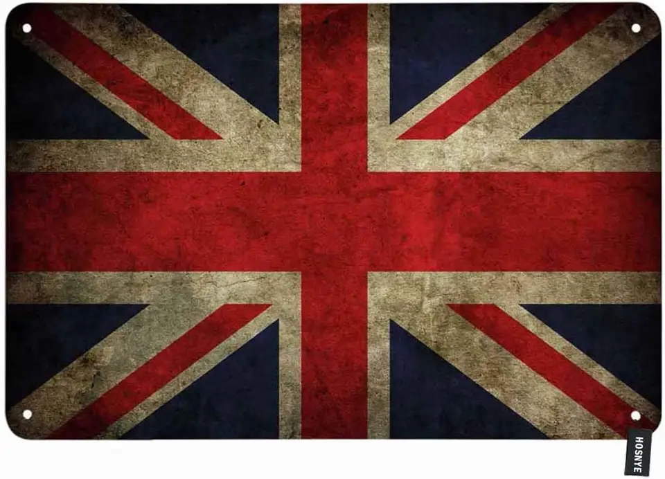 Hosnye Spojené kráľovstvo vlajka Tin Sign UK Britské národné vlajky s červenou modrou farbou vintage kovové plechové značky pre mužov Women Wall Art